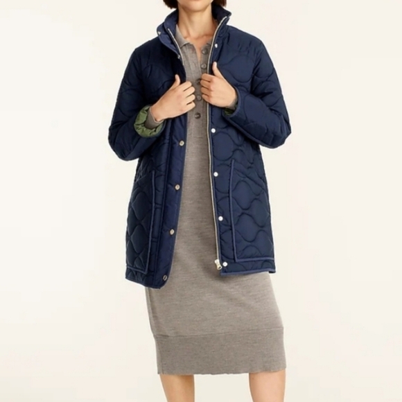 J. Crew Signature Puffer Navy Quilted Comfy Women's Coocon Jacket Winter Sz 2X - Picture 1 of 11
